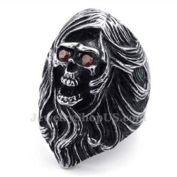 Titan-Totenkopfring Mit Roten Zirkonaugen