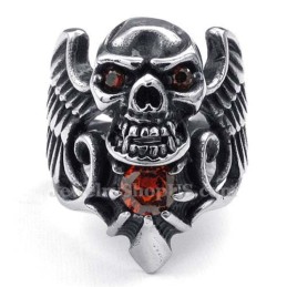Titan-Totenkopfflügelring Mit Rotem Zirkon