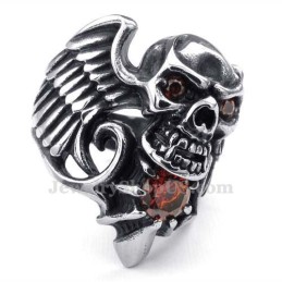 Titan-Totenkopfflügelring Mit Rotem Zirkon