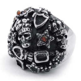 Titan-Totenkopfring Mit Rotem Zirkon