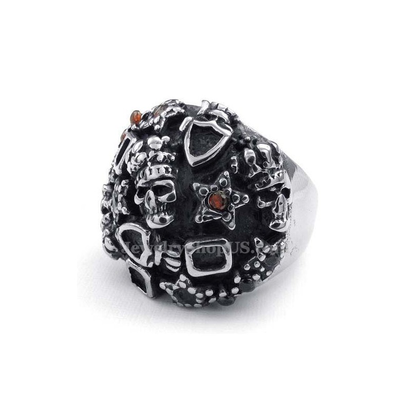 Titan-Totenkopfring Mit Rotem Zirkon Titan-Totenkopfring Mit Rotem Zirkon