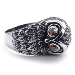 Titan-Eulenring Mit Roten Zirkonaugen