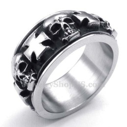 Titanring Mit Rundem Kreuz Und Totenkopf