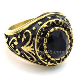 Goldener Titanring Mit Schwarzem Zirkon