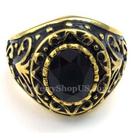 Goldener Titanring Mit Schwarzem Zirkon