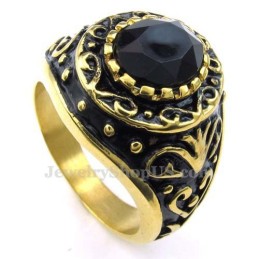 Goldener Titanring Mit Schwarzem Zirkon