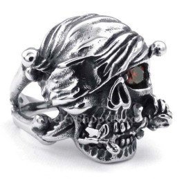 Titan-Totenkopfring Mit Rotem Zirkonauge