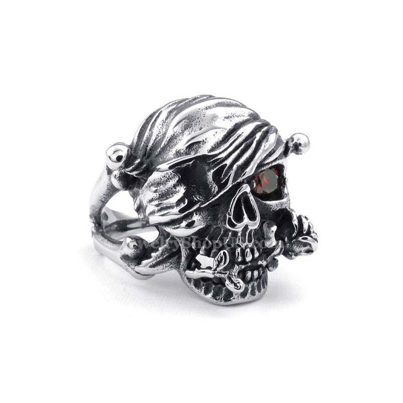 Titan-Totenkopfring Mit Rotem Zirkonauge Titan-Totenkopfring Mit Rotem Zirkonauge