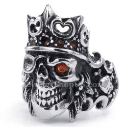 Titanring Mit Kaiserkrone Und Totenkopf Und Rotem Zirkon