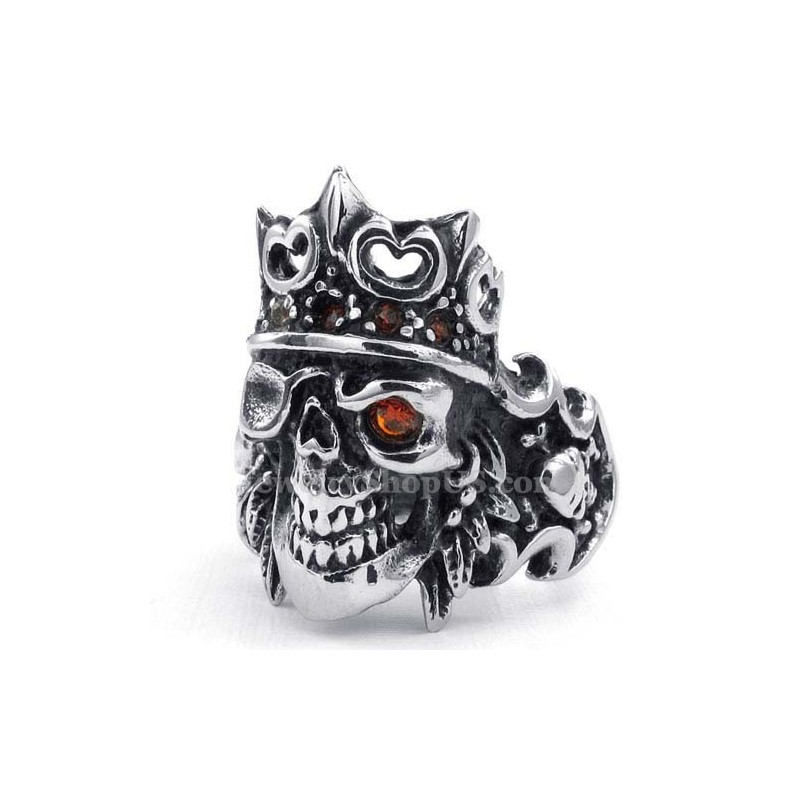 Titanring Mit Kaiserkrone Und Totenkopf Und Rotem Zirkon Titanring Mit Kaiserkrone Und Totenkopf Und Rotem Zirkon