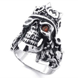Titanring Mit Kaiserkrone Und Totenkopf Und Rotem Zirkon