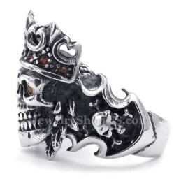 Titanring Mit Kaiserkrone Und Totenkopf Und Rotem Zirkon