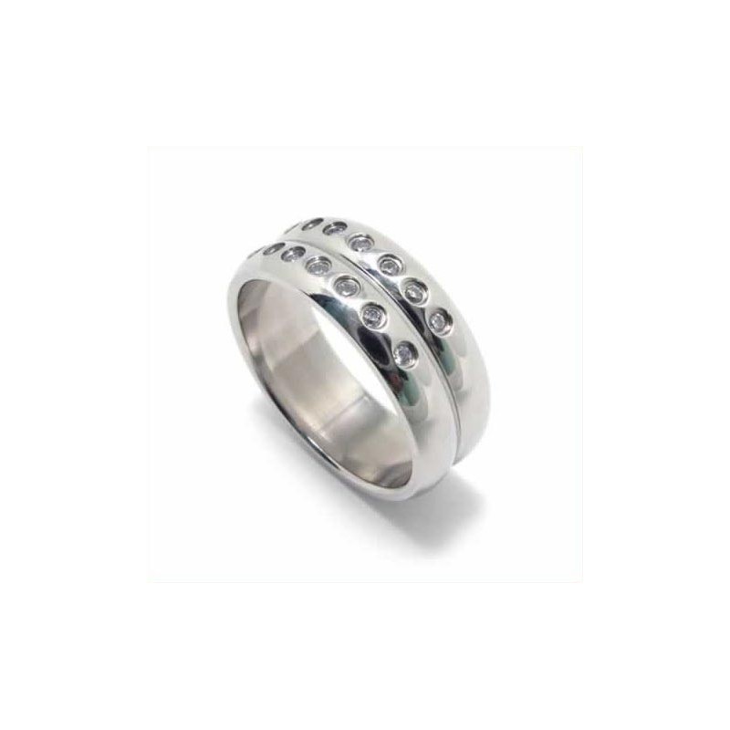 8 Mm Court-Band-Ring Aus Titan Mit Diamanteneinlage 8 Mm Court-Band-Ring Aus Titan Mit Diamanteneinlage