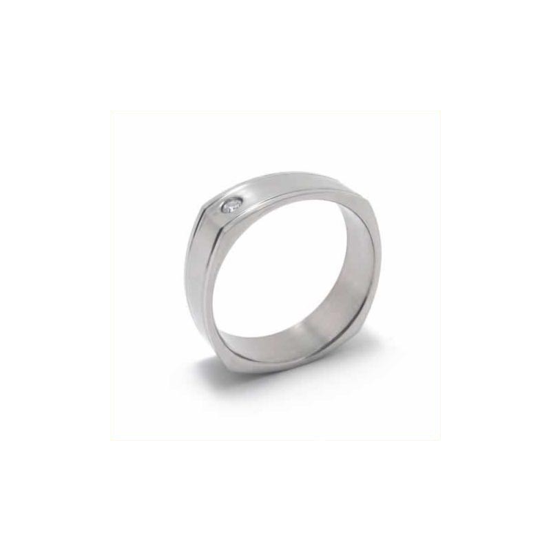 6 Mm Court-Band-Ring Aus Titan Mit Diamanteneinlage 6 Mm Court-Band-Ring Aus Titan Mit Diamanteneinlage
