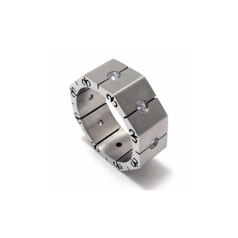 8 Mm Court-Band-Ring Aus Titan Mit Diamanteneinlage 8 Mm Court-Band-Ring Aus Titan Mit Diamanteneinlage