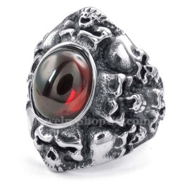 Titan-Totenkopfring Mit Rotem Zirkon