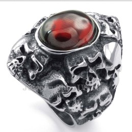 Titan-Totenkopfring Mit Rotem Zirkon