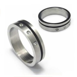 Diamantbesetzter 5-Mm-Bandring Aus Titan Und Schwarzem Emaille