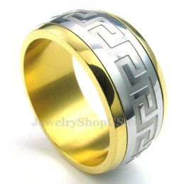 Ring Mit Chinesischem Mauermuster Aus Titan In Gold Und Silber