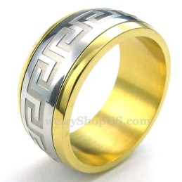 Ring Mit Chinesischem Mauermuster Aus Titan In Gold Und Silber