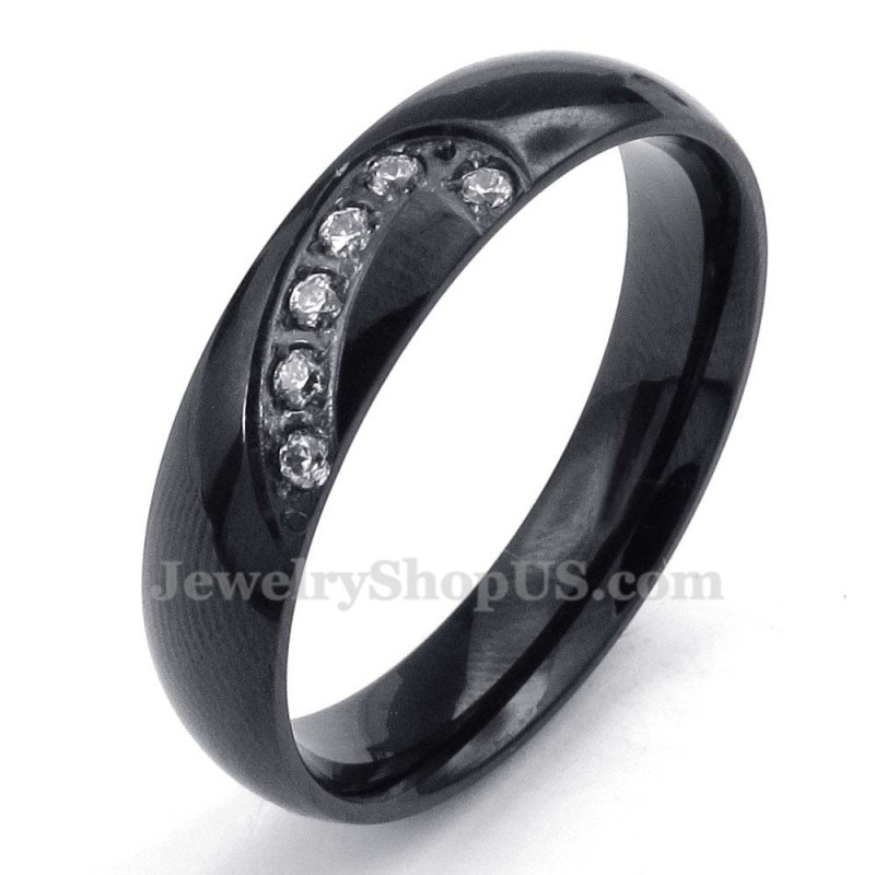 Schwarzer Titan-Herzring Mit Weißem Zirkon Schwarzer Titan-Herzring Mit Weißem Zirkon