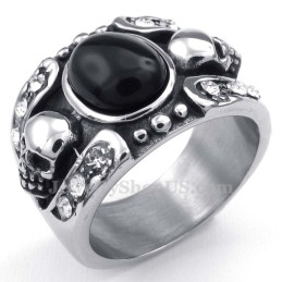 Totenkopfring Mit Eingelegtem Titanachat