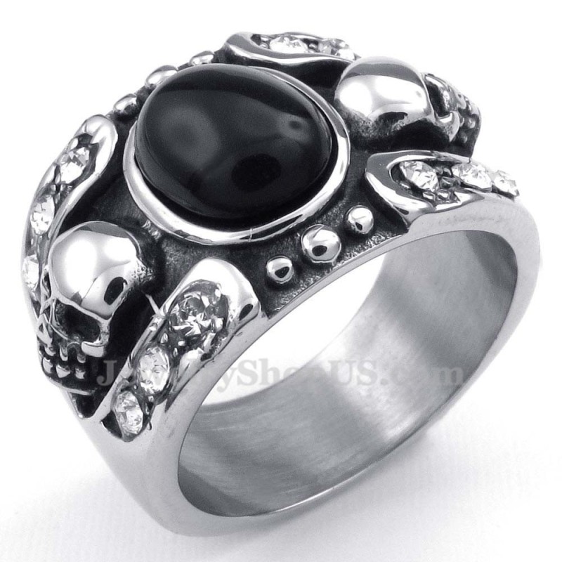 Totenkopfring Mit Eingelegtem Titanachat Totenkopfring Mit Eingelegtem Titanachat
