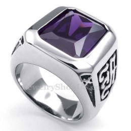 Titanring Mit Lila Zirkon