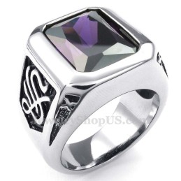 Titanring Mit Lila Zirkon