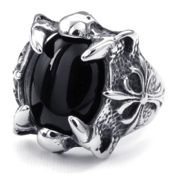 Titanring Mit Schwarzer Achateinlage