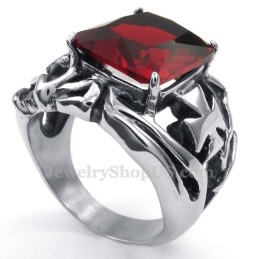 Titanring Mit Rotem Zierstein