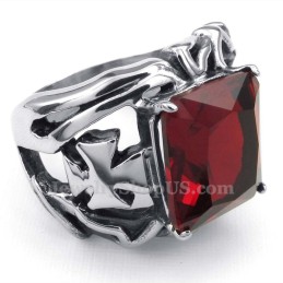 Titanring Mit Rotem Zierstein