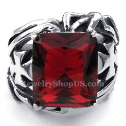 Titanring Mit Rotem Zierstein
