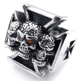Titan-Kreuz-Totenkopfring Mit Roten Zirkonaugen