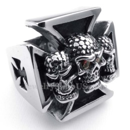 Titan-Kreuz-Totenkopfring Mit Roten Zirkonaugen
