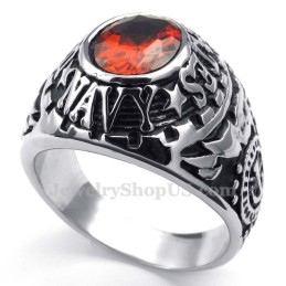 Titanring Mit Eingelegtem Rotem Zirkon