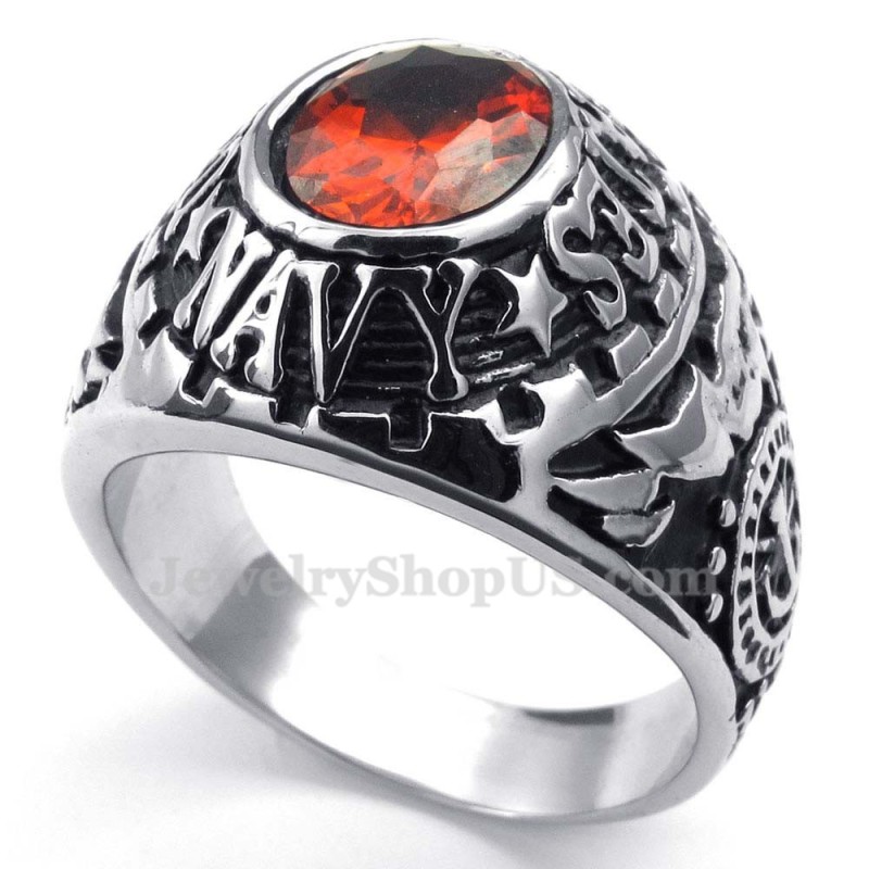 Titanring Mit Eingelegtem Rotem Zirkon Titanring Mit Eingelegtem Rotem Zirkon