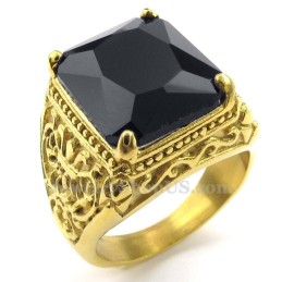 Goldener Titanring Mit Schwarzem Zirkon