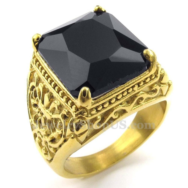 Goldener Titanring Mit Schwarzem Zirkon Goldener Titanring Mit Schwarzem Zirkon