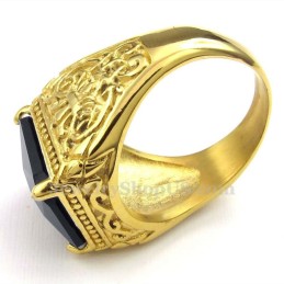 Goldener Titanring Mit Schwarzem Zirkon