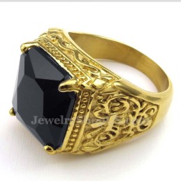 Goldener Titanring Mit Schwarzem Zirkon
