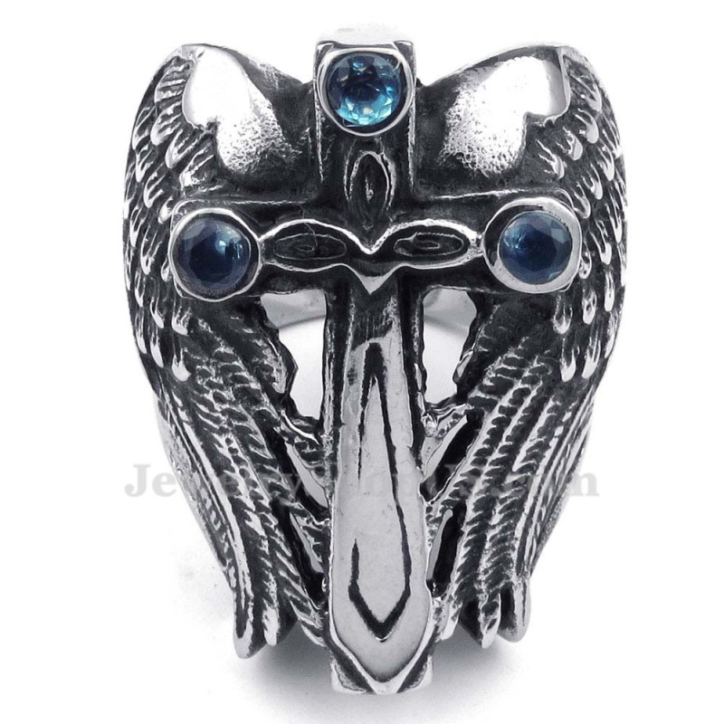 Titan-Kreuzflügelring Mit Blauem Zirkon Titan-Kreuzflügelring Mit Blauem Zirkon