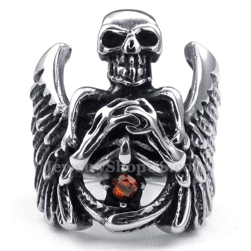 Titan-Totenkopfring Mit Flügel Titan-Totenkopfring Mit Flügel