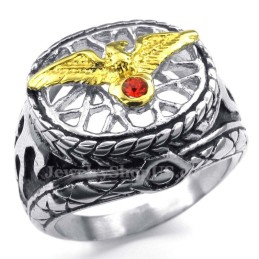 Titan-Gold-Adlerring Mit Rotem Zirkon