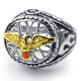 Titan-Gold-Adlerring Mit Rotem Zirkon