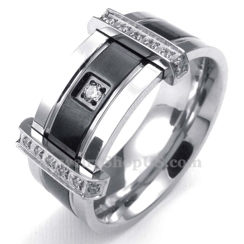 Herren Titanring Mit Weißem Strass Herren Titanring Mit Weißem Strass