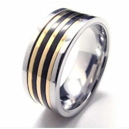 9 Mm Großer Court-Band-Ring Aus Titan Und Gold Mit Intarsien