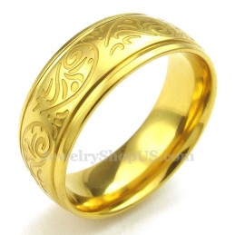 Goldfarbener Titanring Mit Rundem Blumenmuster