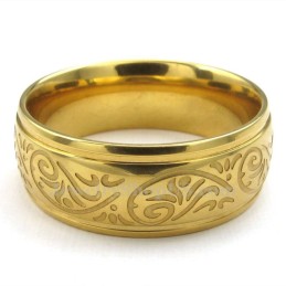 Goldfarbener Titanring Mit Rundem Blumenmuster