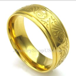 Goldfarbener Titanring Mit Rundem Blumenmuster